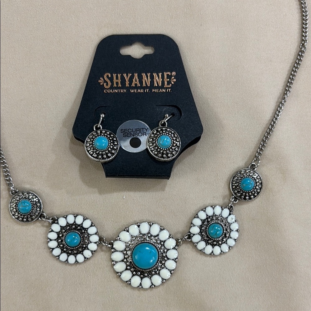 Shyanne Silver and Blue Necklace with Turquoise Halo Pendants - Picture 2 of 6